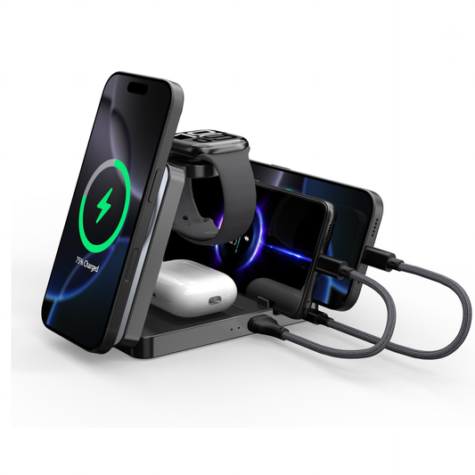 5-in-1 Multifunctional Wireless Charging Station With A Foldable Magnetic Holder For Your Desk